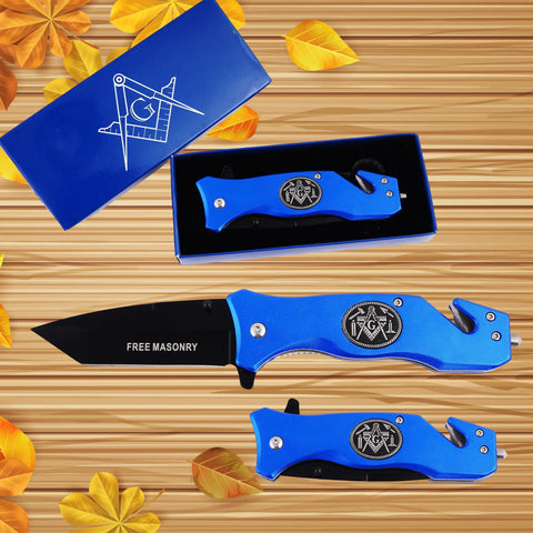 Masonic Folding Knife, Engraved Masonic Logo Expertly Crafted, Symbolic Utility for Masons | Perfect for EDC, & Ceremonial Use with Superior Durability, Iconic Masonic Emblems, Ideal for Collectors (Black) Trendy Zone 21