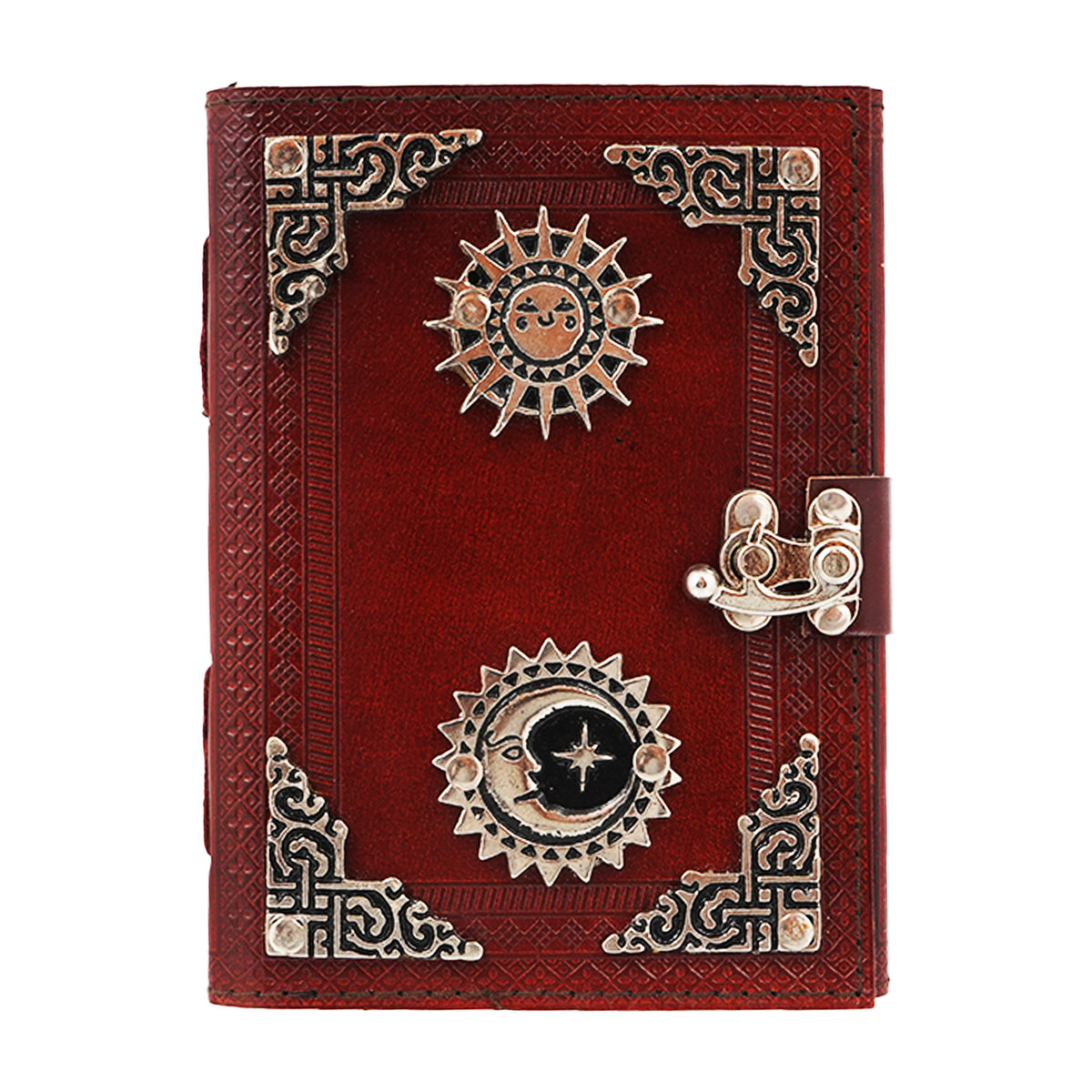Sun and Moon Leather Embossed Journal – 5 x 7 Inch Handmade Notebook
