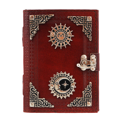 Sun and Moon Leather Embossed Journal – 5 x 7 Inch Handmade Notebook