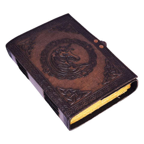Unicorn Embossed Leather Journal – 5 x 7 Inch Fantasy Writing Notebook | Handmade Linen Parchment Paper