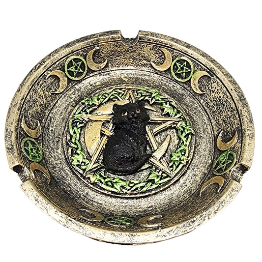 Black Cat Pentagram Polyresin Ashtray