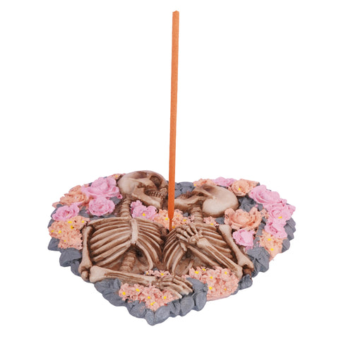 Skeletons with Flowers Incense Burner – 5 x 5 x 0.5 Inch Hand-Painted Cold Cast Resin