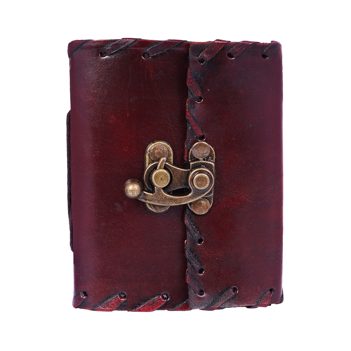 Leather Journal with Metal Lock – 4x3 Red Handmade Notebook