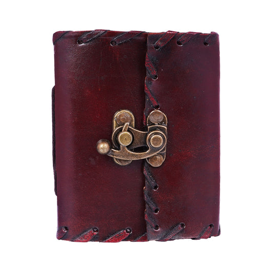 Leather Journal with Metal Lock – 4x3 Red Handmade Notebook
