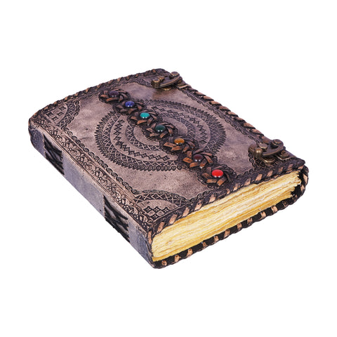 Antique Color Chakra Journal – Handmade 6x8 Embossed Leather Notebook