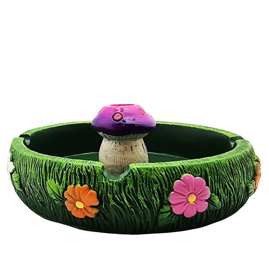 Green Mushroom Ashtray with Snuffer – 5 Inch Polyresin Rustic Whimsical Design