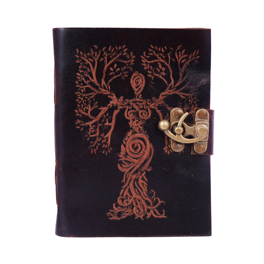 Soft Leather Goddess Tree of Life Journal – Handmade Embossed 5x7 Notebook