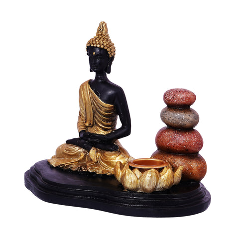Buddha Incense Burner – 5 x 4.5 Inch Hand-Painted Cold Cast Resin Holder for Stick & Cone Incense