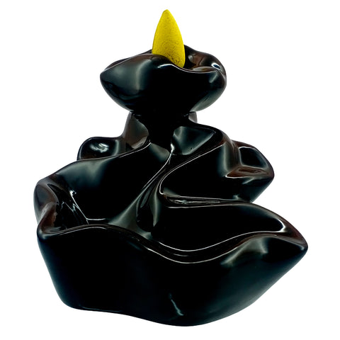 Winding River Black Ceramic Backflow Incense Burner 3.75 Inch Waterfall Fountain