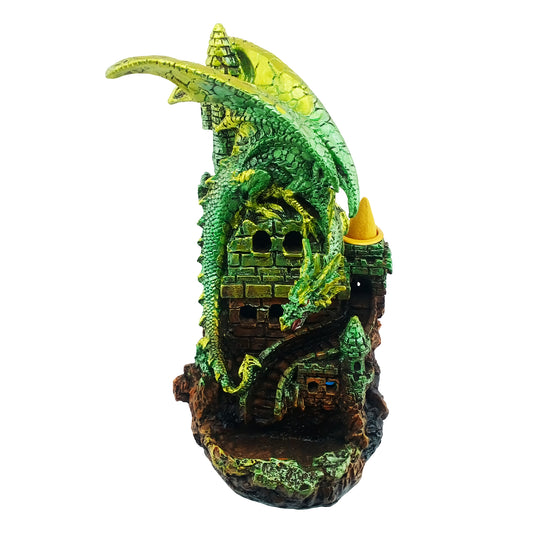 Green Dragon Backflow Incense Burner with LED 7.5" for Meditation & Home Décor
