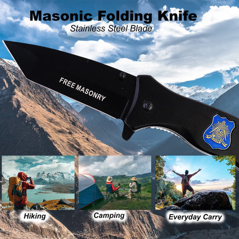 Masonic Folding Knife, Engraved Masonic Logo Expertly Crafted, Symbolic Utility for Masons | Perfect for EDC, & Ceremonial Use with Superior Durability, Iconic Masonic Emblems, Ideal for Collectors (Blue) Trendy Zone 21