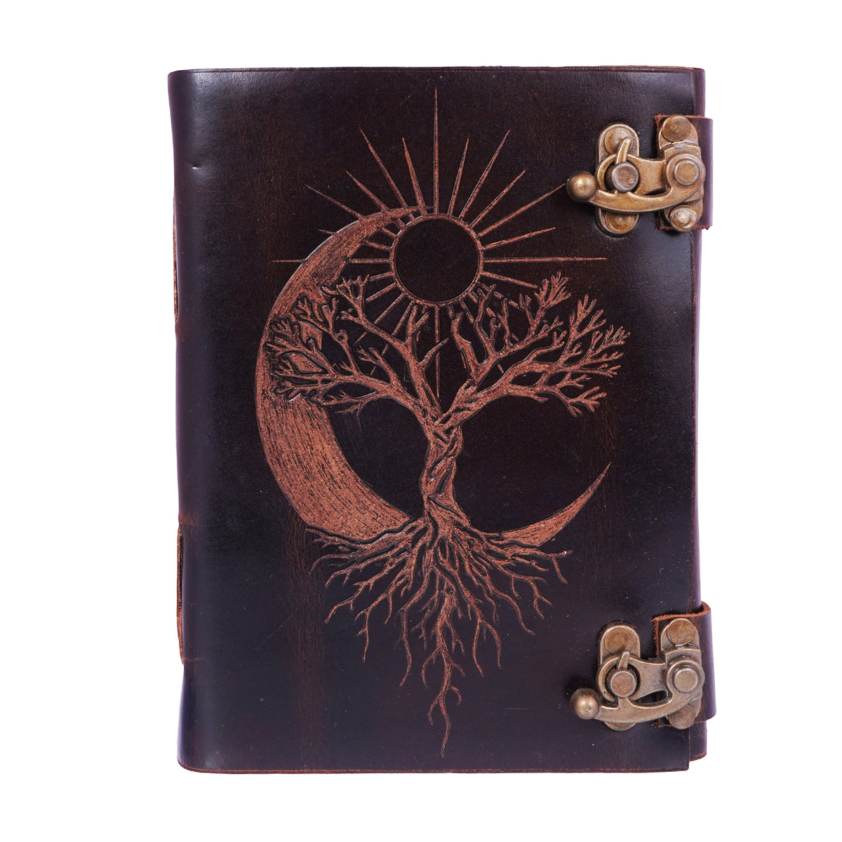 Sun Moon Tree Leather Journal – Handmade Brown Notebook