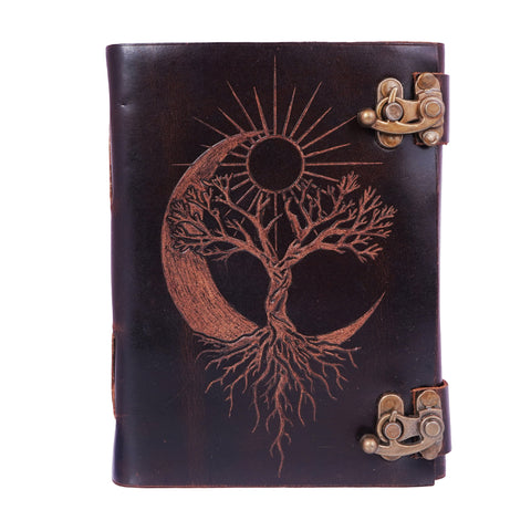 Sun Moon Tree Leather Journal – Handmade Brown Notebook
