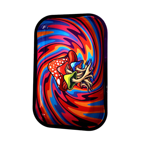 Rainbow Swirl Mushroom Rolling Tray – 11.5 x 4 x 0.75 Inch Tin Metal Tray