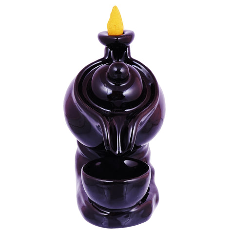 Black Ceramic Teapot Backflow Incense Burner | 5 Inches Tall