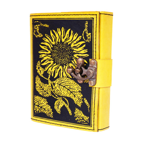 Sunflower Embossed Leather Journal – Handmade 5x7 Notebook