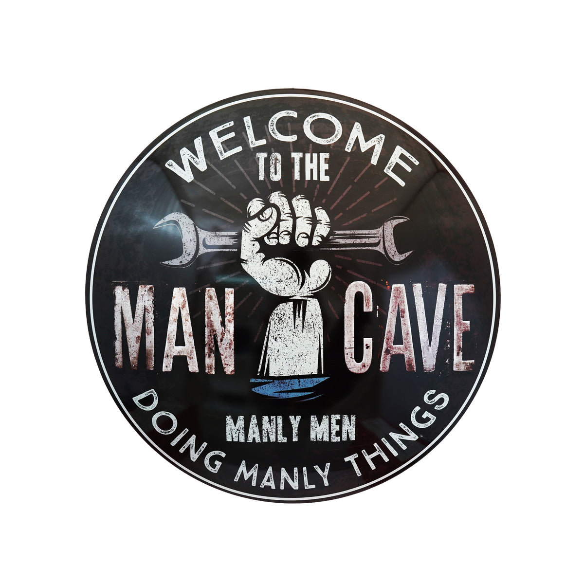 Man Cave Manly Decorative Wall Plate Premium Round Metal Vintage-16-Inch