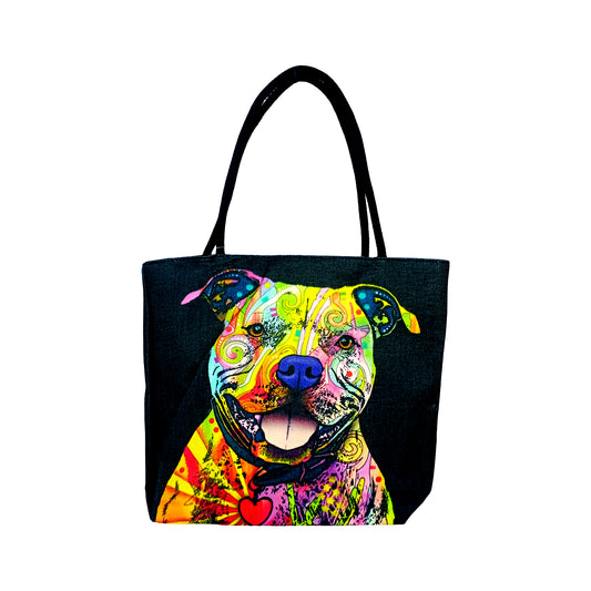 Trippy Pittie Design Jute Rope Handled Tote Bag – Eco - Friendly Reusable Shopping, Beach & Travel Bag