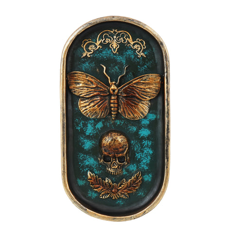 Moth and Skull Incense Burner – 6.5 x 3.5 Inch Hand-Painted Cold Cast Resin Holder