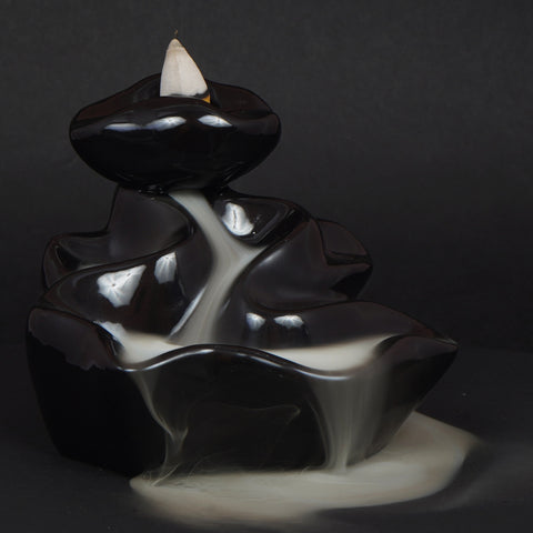 Winding River Black Ceramic Backflow Incense Burner 3.75 Inch Waterfall Fountain