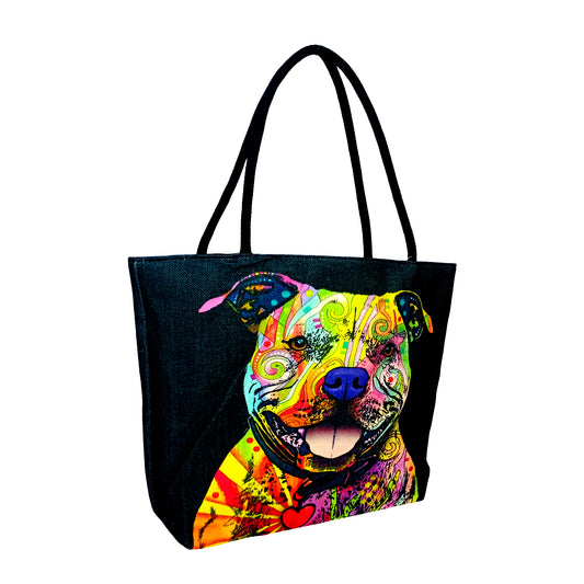 Trippy Pittie Design Jute Rope Handled Tote Bag – Eco - Friendly Reusable Shopping, Beach & Travel Bag