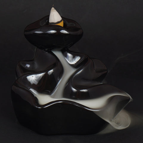 Winding River Black Ceramic Backflow Incense Burner 3.75 Inch Waterfall Fountain