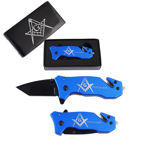 Masonic Folding Knife Expertly Crafted, Durable Tool with Engraved Masonic Emblems for Everyday Use, Ceremonial Purposes, & Collectors – Symbolizing Tradition & Superior Craftsmanship Practical Design (Blue) Trendy Zone 21