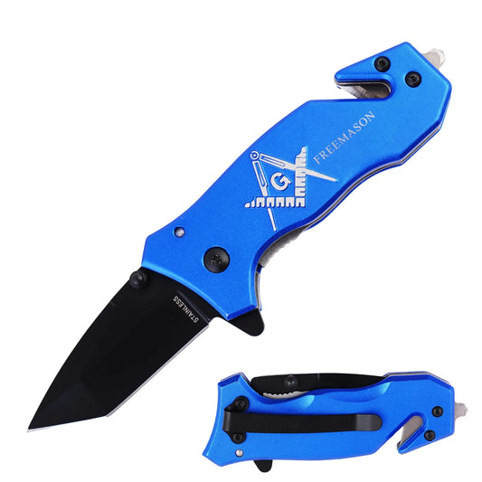 Masonic Folding Knife Expertly Crafted, Durable Tool with Engraved Masonic Emblems for Everyday Use, Ceremonial Purposes, & Collectors – Symbolizing Tradition & Superior Craftsmanship Practical Design (Blue) Trendy Zone 21