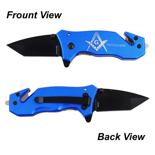 Masonic Folding Knife Expertly Crafted, Durable Tool with Engraved Masonic Emblems for Everyday Use, Ceremonial Purposes, & Collectors – Symbolizing Tradition & Superior Craftsmanship Practical Design (Blue) Trendy Zone 21