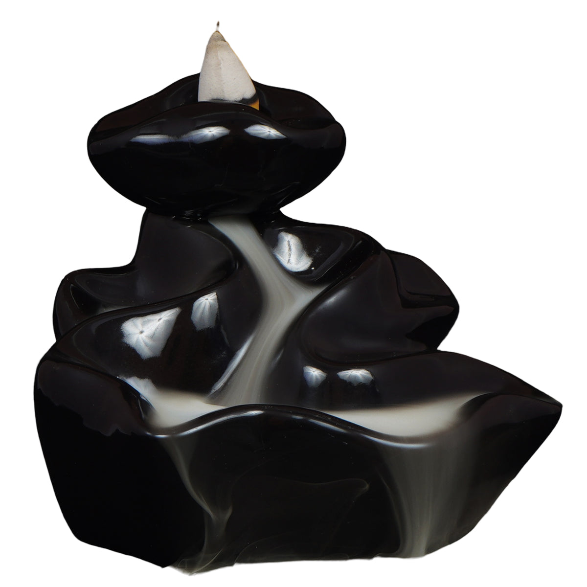 Winding River Black Ceramic Backflow Incense Burner 3.75 Inch Waterfall Fountain