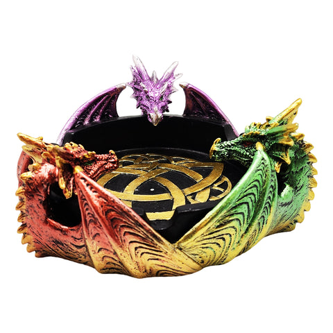 Three Dragon Ashtray & Incense Burner – Hand-Painted Cold Cast Resin