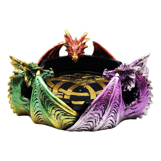 Three Dragon Ashtray & Incense Burner – Hand-Painted Cold Cast Resin