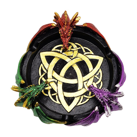 Three Dragon Ashtray & Incense Burner – Hand-Painted Cold Cast Resin