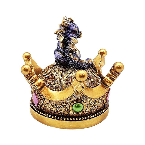 Dragon on Crown Trinket Box – Hand-Painted Cold Cast Resin