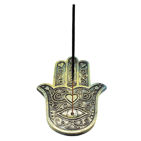 Hamsa Hand Flat Incense Burner – 5 x 4 Inch Bronze Finish Stick Incense Holder