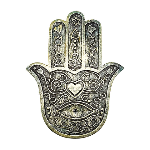 Hamsa Hand Flat Incense Burner – 5 x 4 Inch Bronze Finish Stick Incense Holder