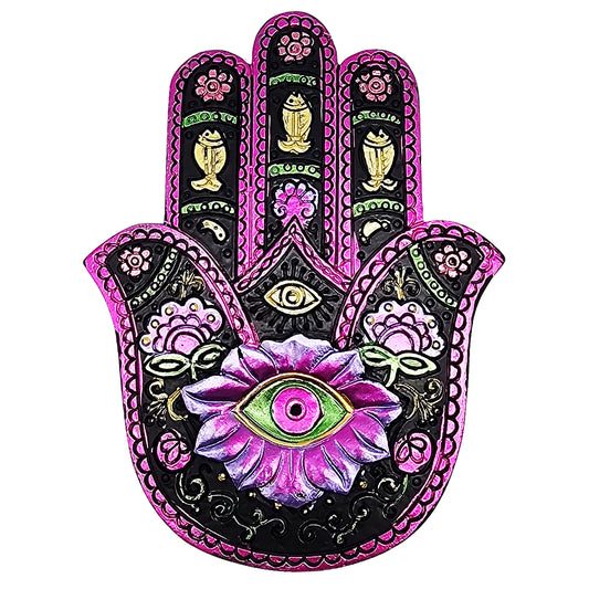 Black & Fuchsia Hamsa Hand Aromatic Stick Incense Burner Holder