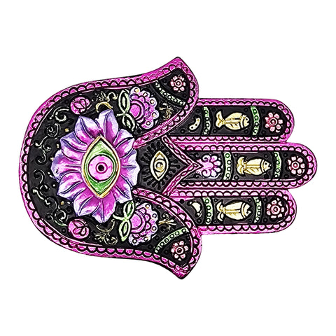 Black & Fuchsia Hamsa Hand Aromatic Stick Incense Burner Holder