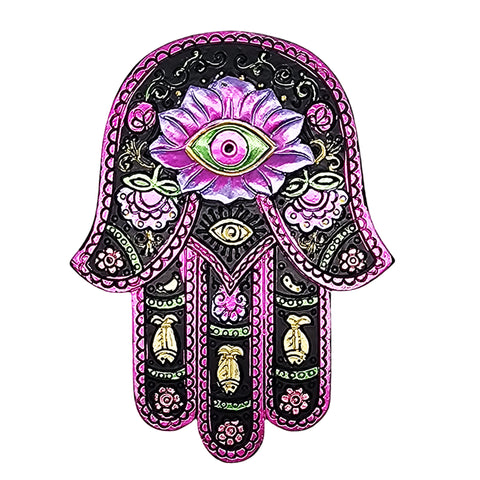 Black & Fuchsia Hamsa Hand Aromatic Stick Incense Burner Holder