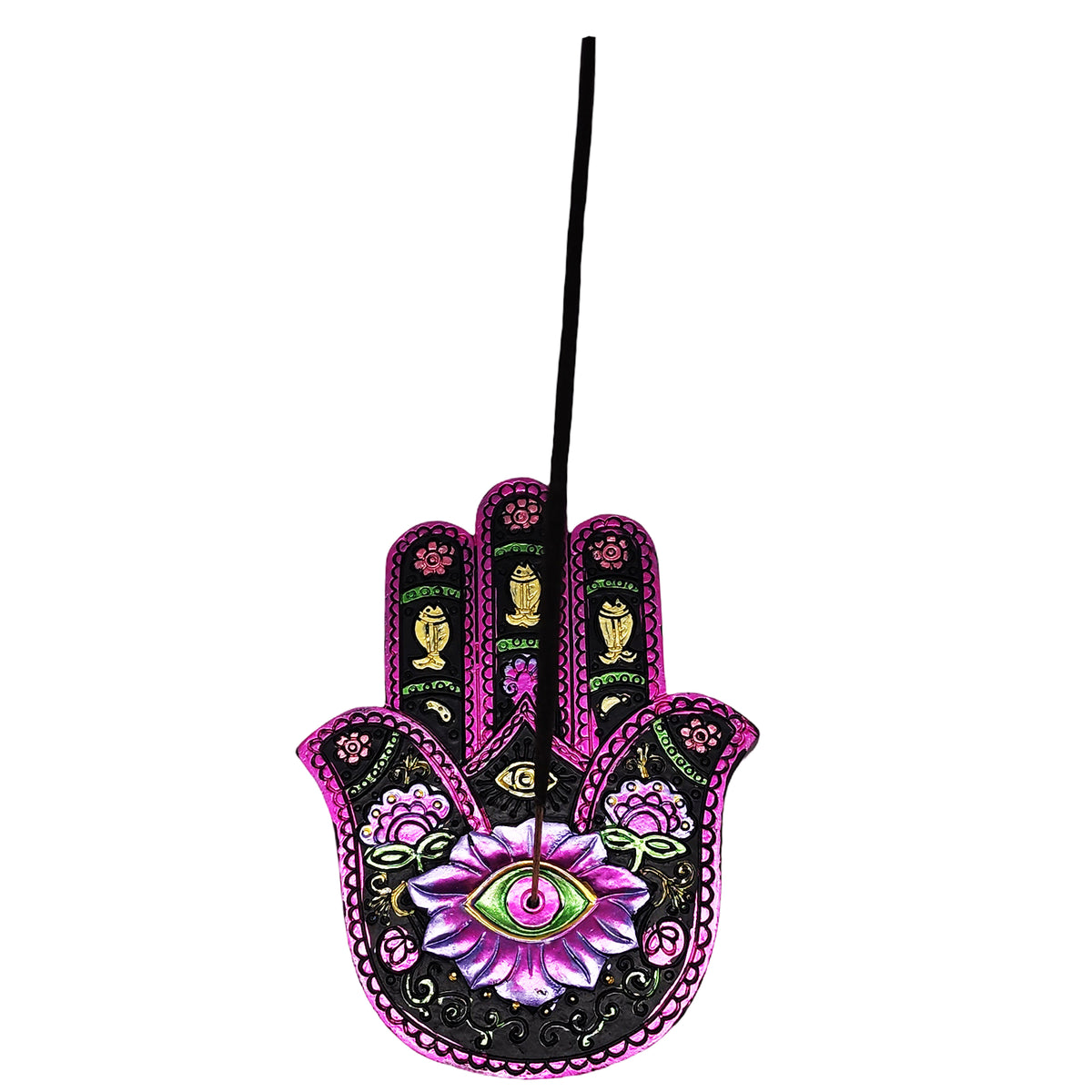 Black & Fuchsia Hamsa Hand Aromatic Stick Incense Burner Holder