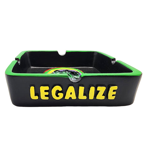 Square Rasta Skull with Leaves Ashtray, x 4 1/4"