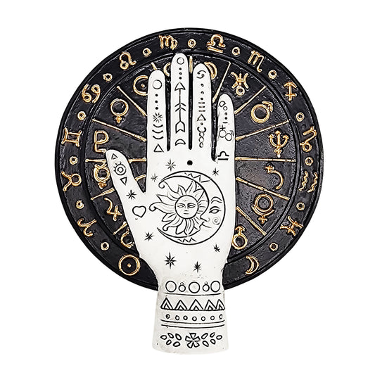 Palmistry Flat Incense Burner - Polyresin / 4.75" x5.75 Hand Painted