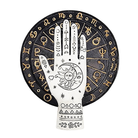 Palmistry Flat Incense Burner - Polyresin / 4.75" x5.75 Hand Painted
