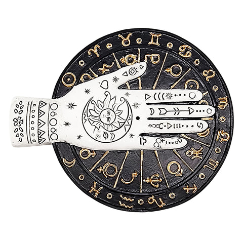 Palmistry Flat Incense Burner - Polyresin / 4.75" x5.75 Hand Painted