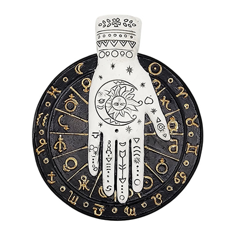 Palmistry Flat Incense Burner - Polyresin / 4.75" x5.75 Hand Painted