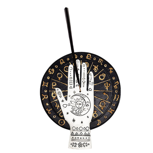 Palmistry Flat Incense Burner - Polyresin / 4.75" x5.75 Hand Painted
