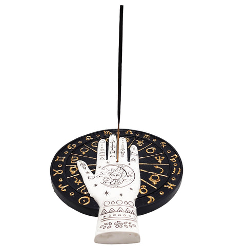 Palmistry Flat Incense Burner - Polyresin / 4.75" x5.75 Hand Painted