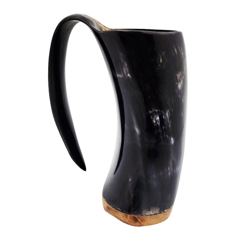 Genuine Goblet – 6.5 Viking Horn Novelty Drinking Vessel w/Handle & Wood Base, Cosplay Renaissance Faire Goblet