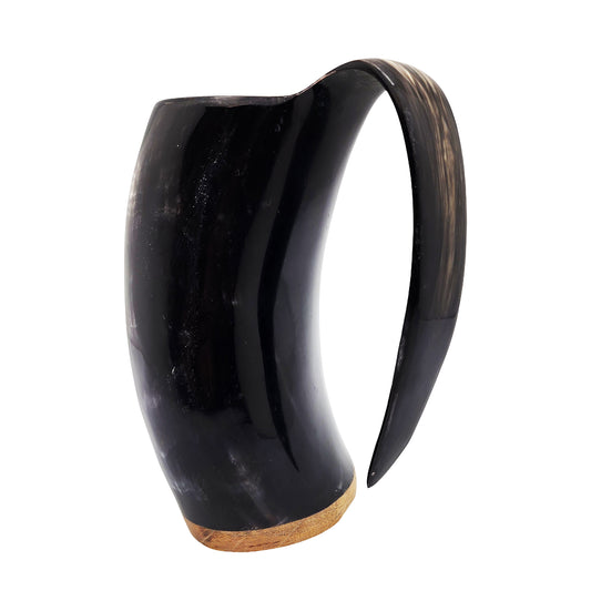 Genuine Goblet – 6.5 Viking Horn Novelty Drinking Vessel w/Handle & Wood Base, Cosplay Renaissance Faire Goblet