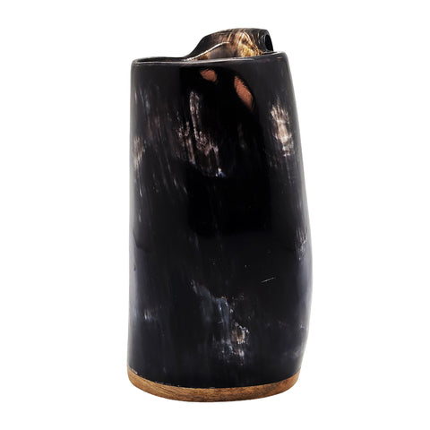 Genuine Goblet – 6.5 Viking Horn Novelty Drinking Vessel w/Handle & Wood Base, Cosplay Renaissance Faire Goblet